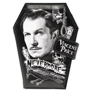 Vincent Price Nevermore Black & White Vegan Leather Coffin Bifold Wallet NWT